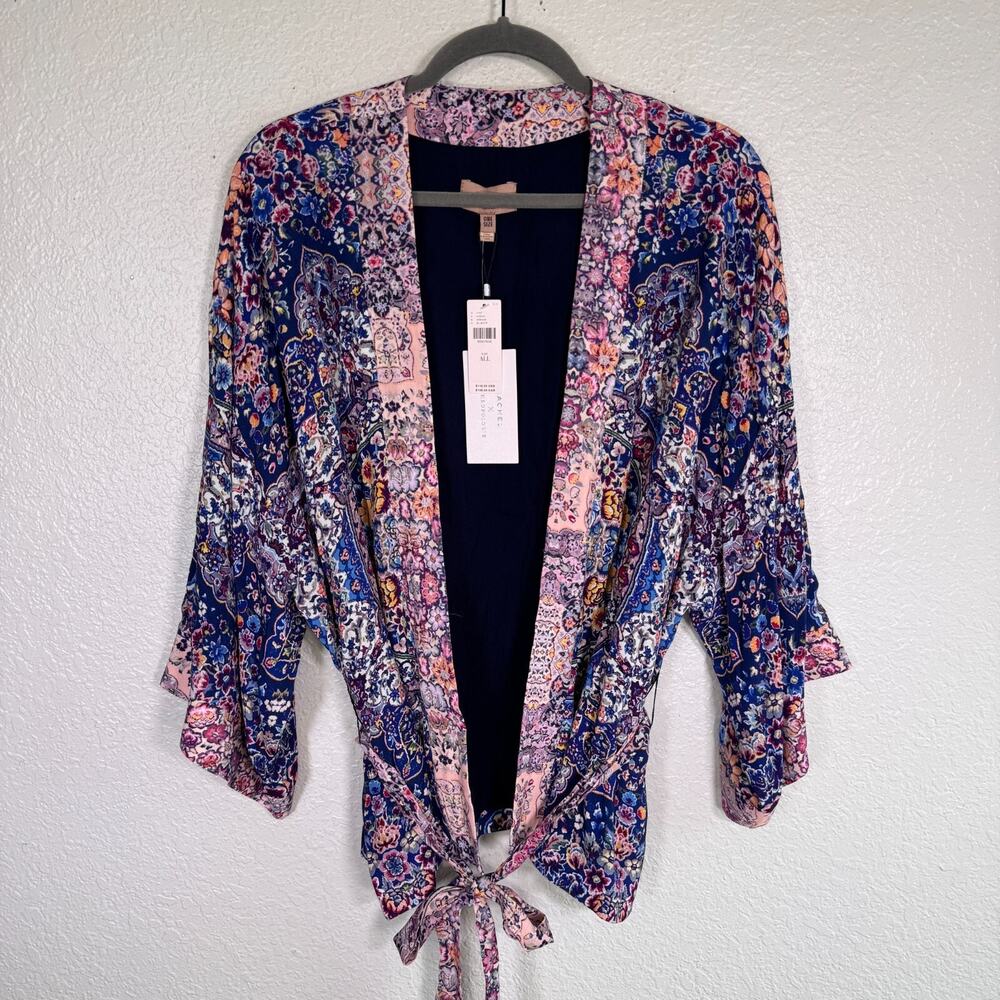 Kachel Anthropologie Kimono Womens One Size Floral Boho Belted Tie Jacket Cardi